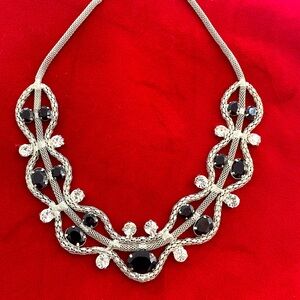 Necklace -unique 22" detailed! Heavy, black & diamond-like stones. Smoke free.